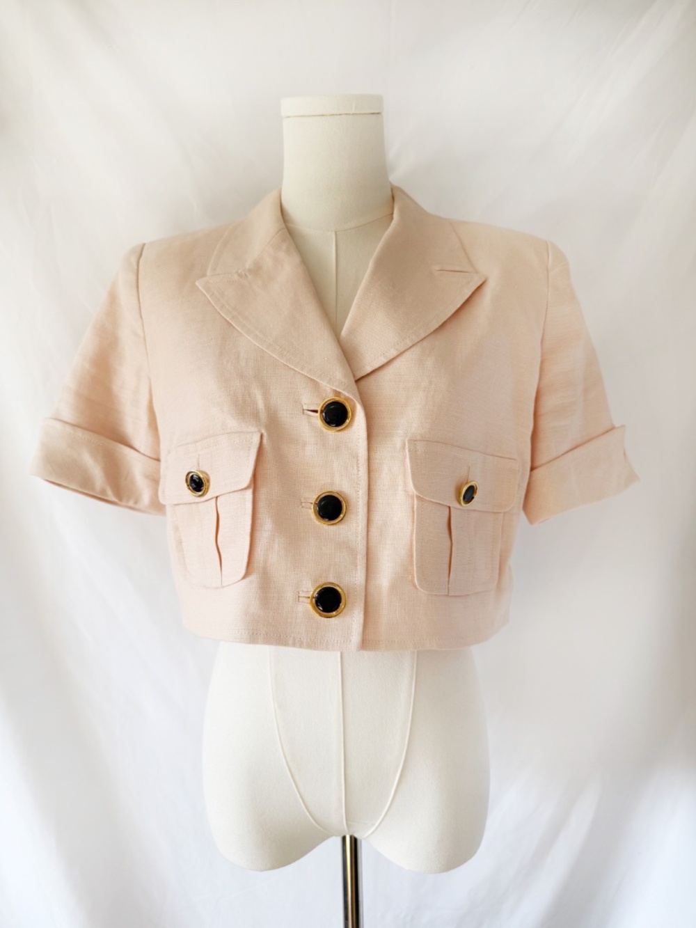 Vintage Linen Light Pink Cropped Shacket Top by Ricki Freeman for Teri Jon 10P